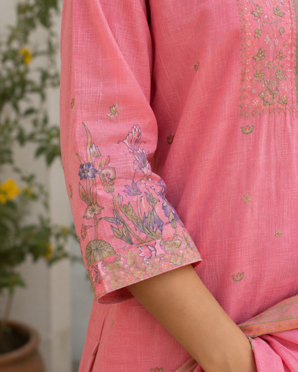 Jaamdani Unstitched Suit with Flamingo Dupatta