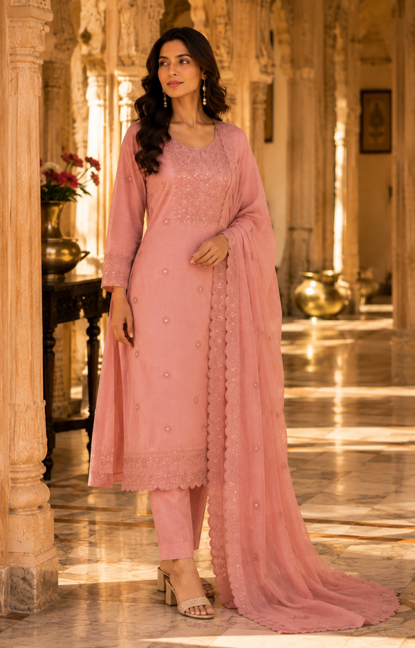 Jaamdani Unstitched Suit with Matching Dupatta
