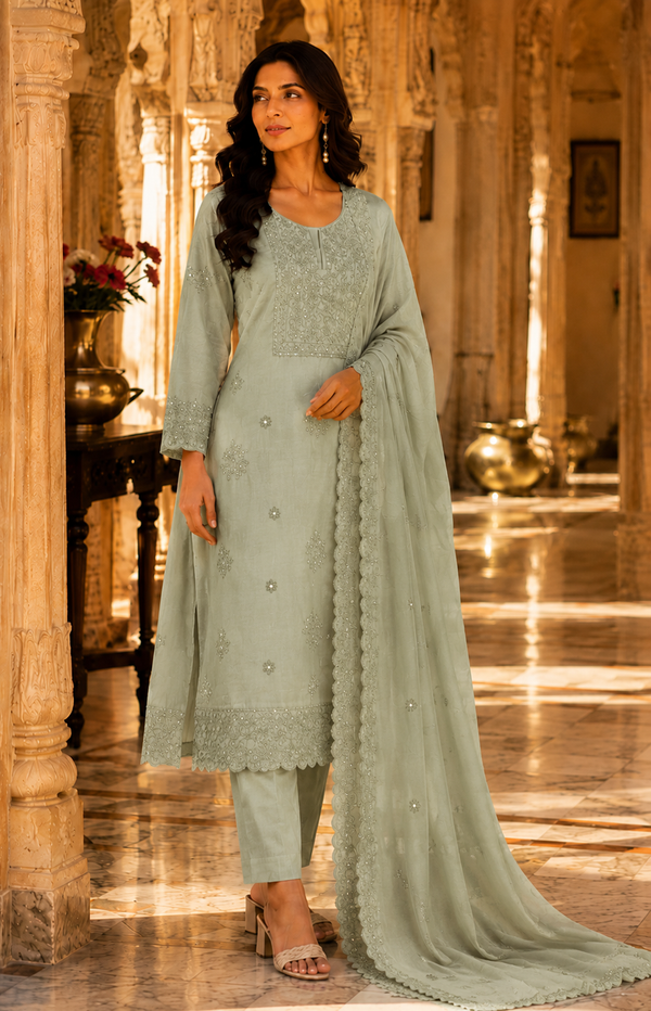 Jaamdani Unstitched Suit with Matching Dupatta