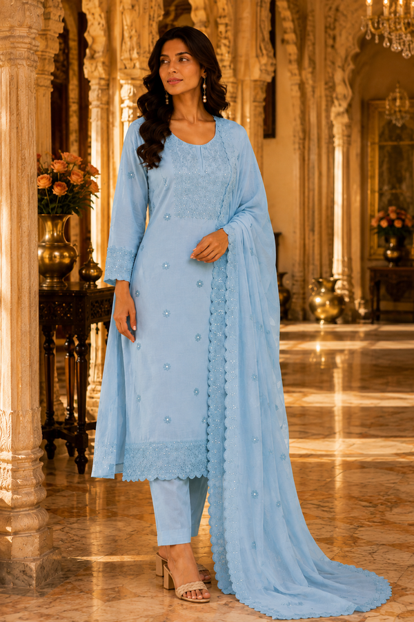 Jaamdani Unstitched Suit with Matching Dupatta