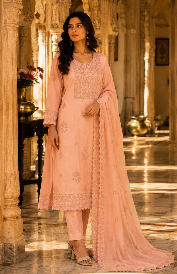 Jaamdani Unstitched Suit with Matching Dupatta