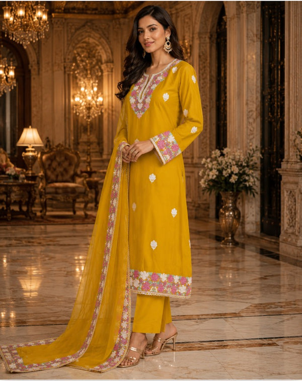 Mal Chandari Unstitched Suit with Organza Dupatta