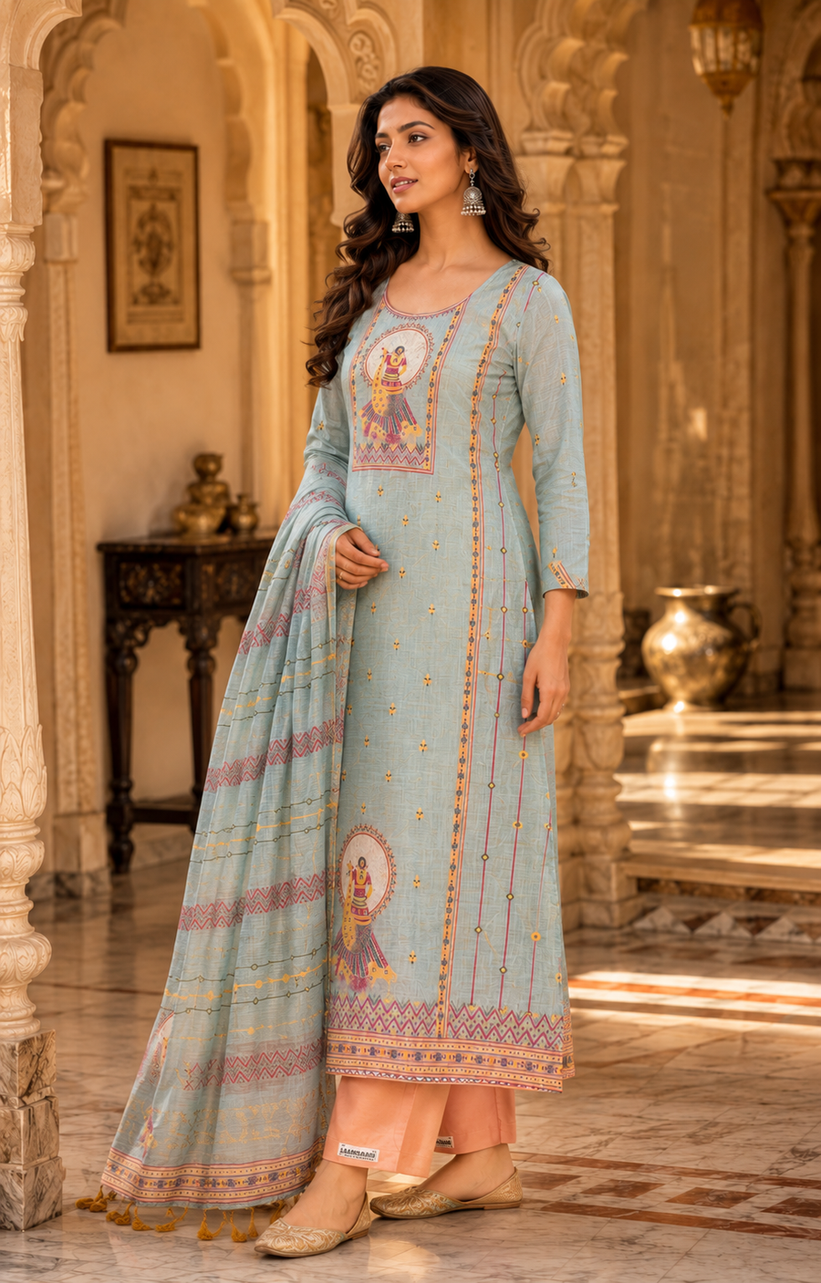 Jaamdani Unstitched Suit with Dupatta