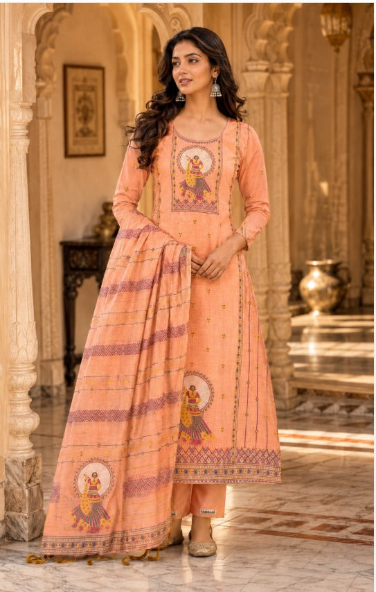 Jaamdani Unstitched Suit with Dupatta