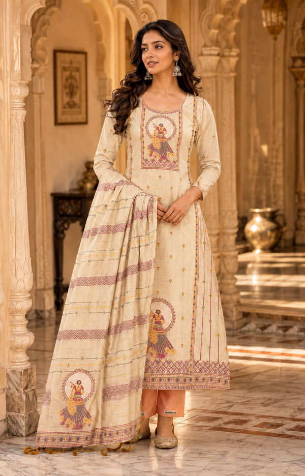 Jaamdani Unstitched Suit with Dupatta