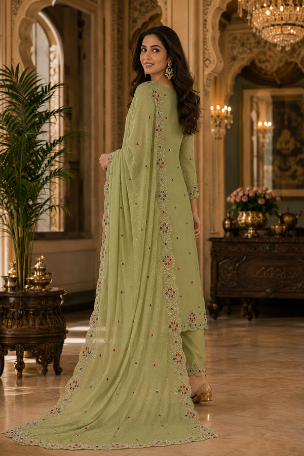 Unstitched Fancy Suit with Kundan Work
