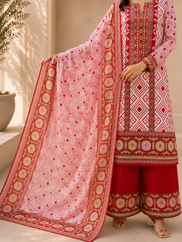 Women's Unstitched Gajji Silk Suit Set with Rayon Bottom & Dupatta – 3 Piece Ethnic Wear